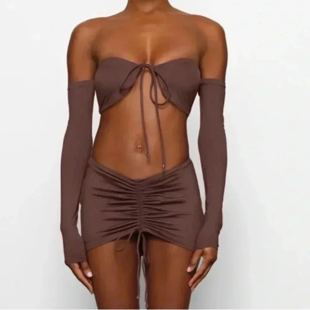 SKIMS Signature Swim Long Sleeve Bikini Top Cocoa Brown Size 3X New with Tags